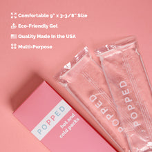Load image into Gallery viewer, An infographic shows the Hot and Cold Packs and says they are made in the USA with eco-friendly gel.
